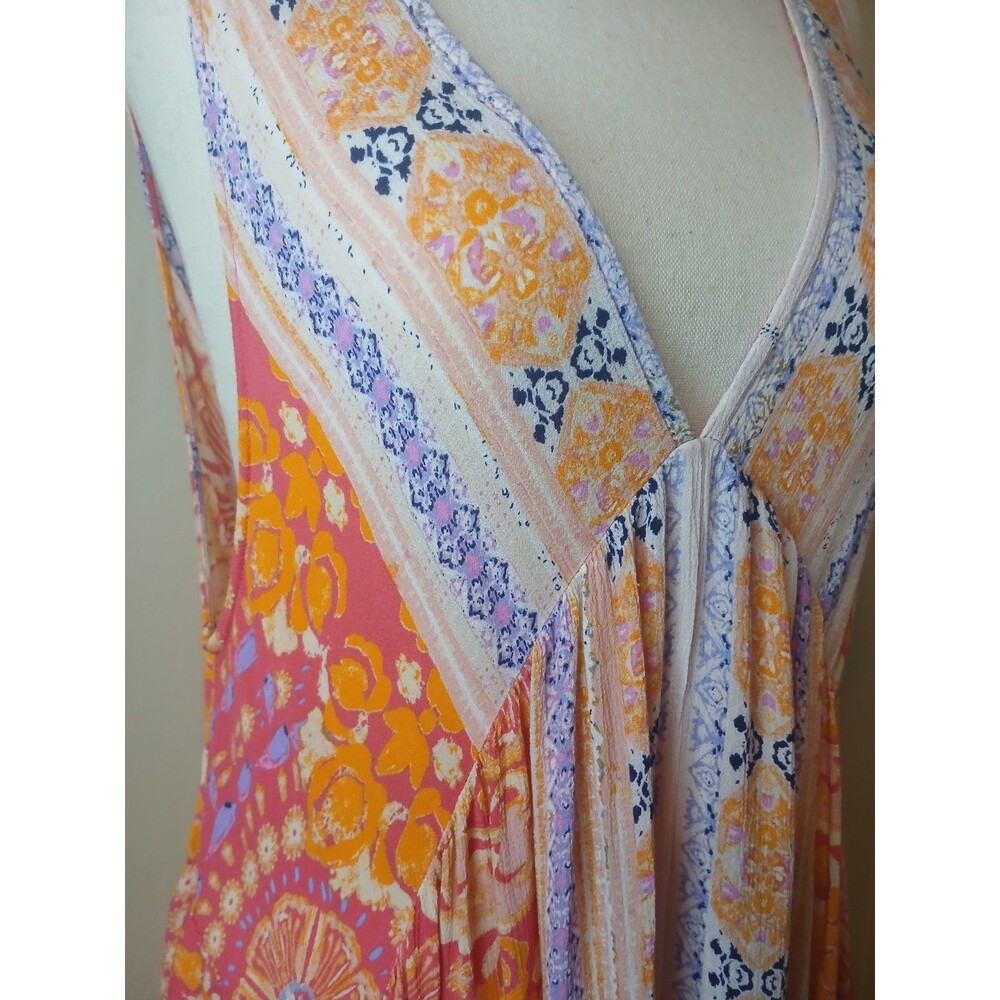 Free People Dress Sz S Plunging V-neckline Handkerchief Hem Floral Print EUC - Picture 5 of 15